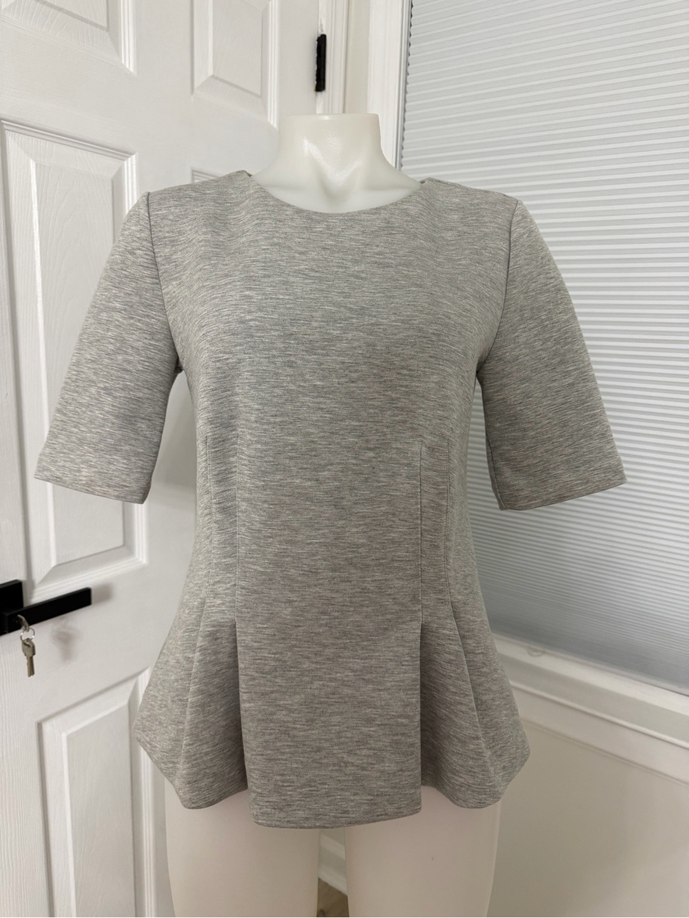 Ann Taylor Heather Gray Peplum Short-Sleeve Top